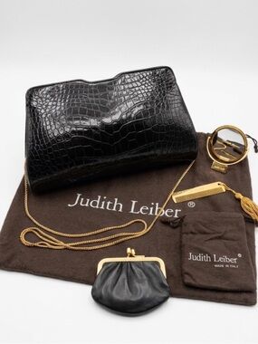 Vintage Judith Leiber Mississippiensis Alligator Black Evening Bag Full Set